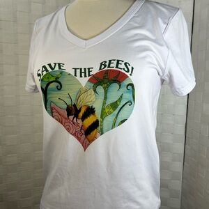 Save the Bees White V-Neck Top